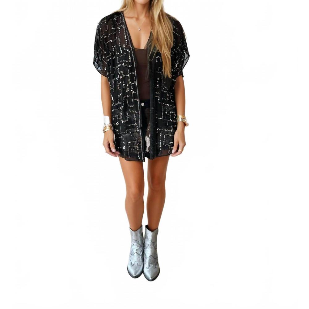 NEW MALIBU ROAD celeste sequin mesh jacket in black